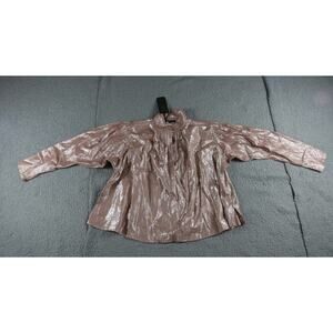 New Suzie Kondi Top Womens Xs Lurex Poet's Blouse Pink Peach Metallic Silver